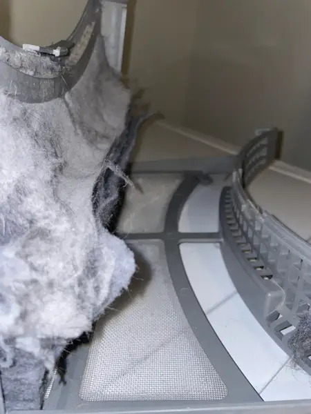 Dryer vent hose packed with lint