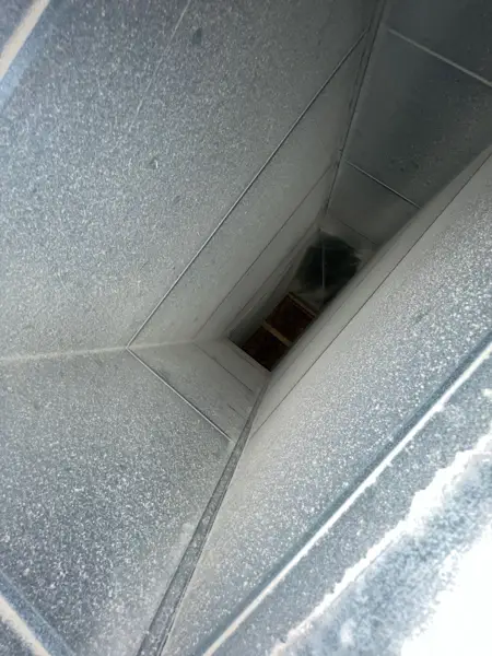 Sheet-metal duct with dust coating the interior